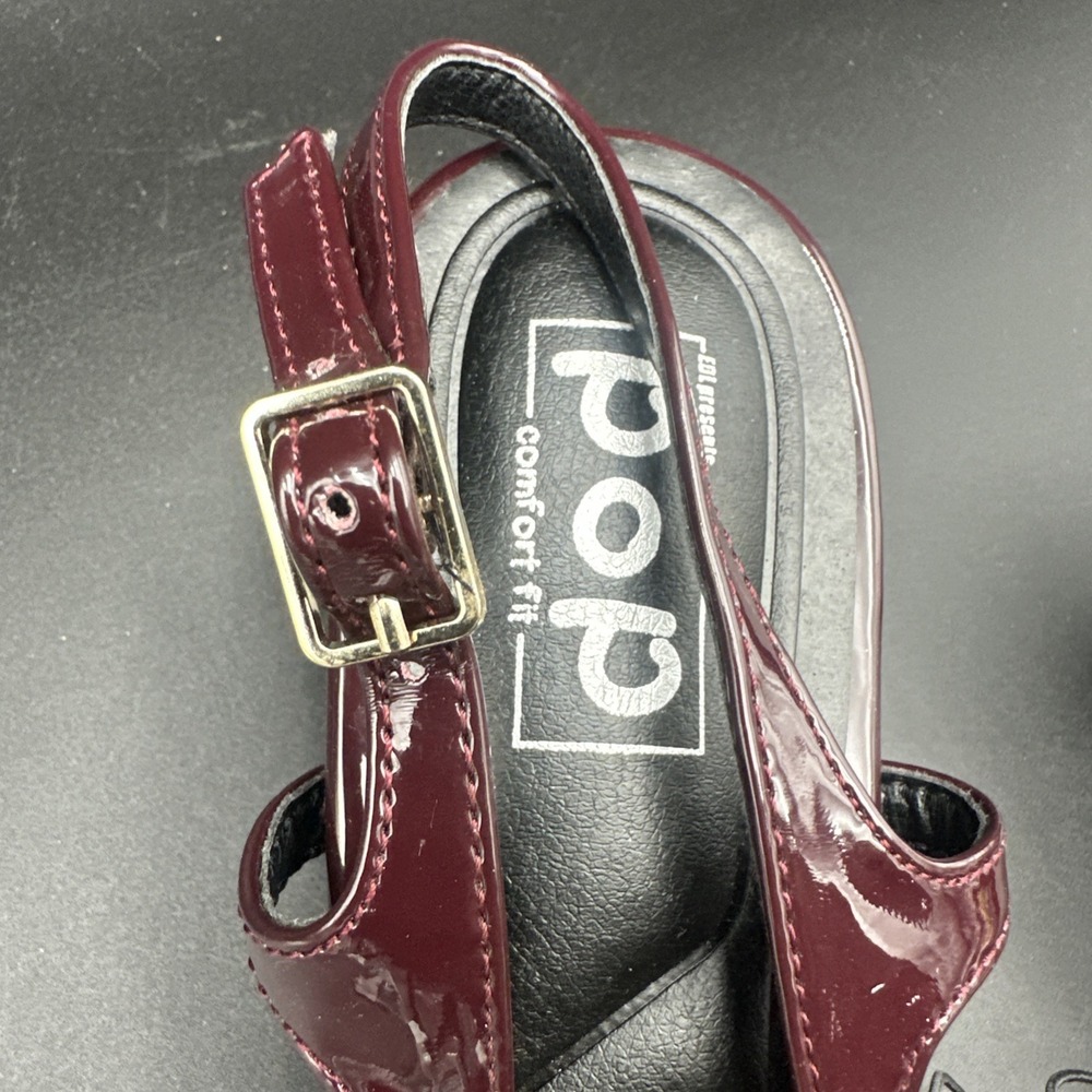 Pop Muna Women's Comfort Fit Burgundy Patent Kitten Slingback Kitten Size 9M - Picture 3 of 6